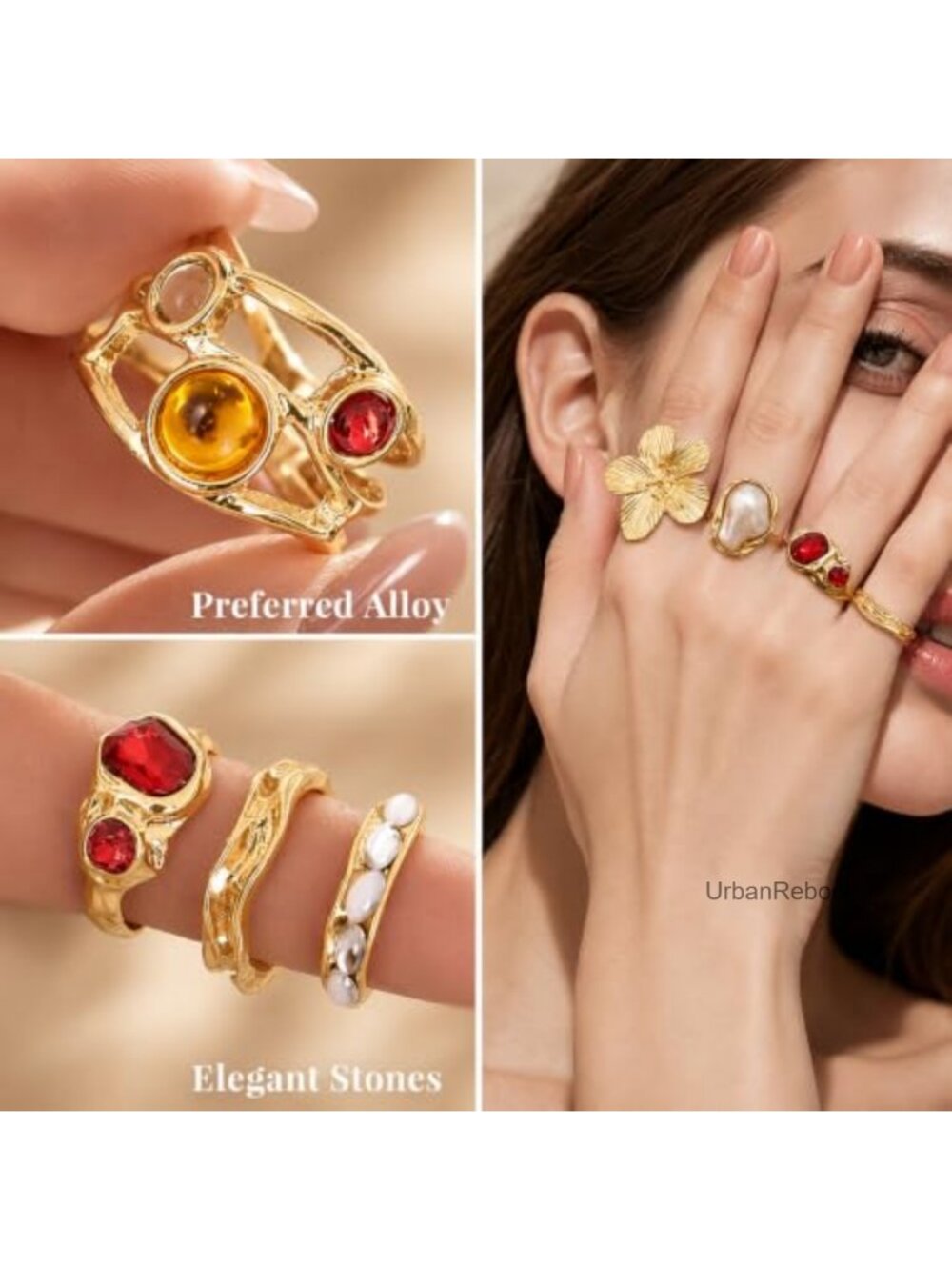 Gold Stackable Rings Set Knuckle Midi Statement Layered Jewelry - Picture 3 of 5